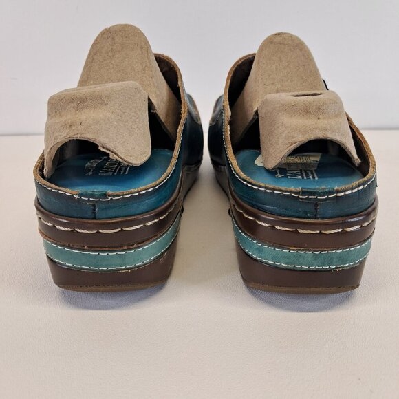 Spring Step L'Artiste Teal Chino Clogs Leather Mules Size 41 - Picture 5 of 14